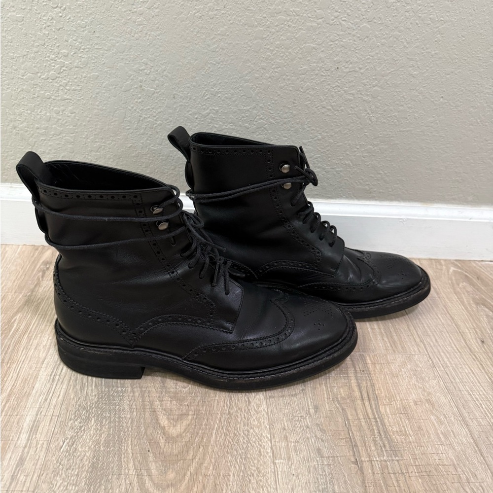 Louis Vuitton Black Leather Brogue Combat Boots Monogram Sole 8.5 - Picture 4 of 11